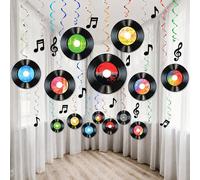 24 pezzi Decorazioni per feste Rock & Roll degli anni '50, sagome di dischi in vinile e note musicali, simboli di calze da ballo per decorare le pareti, decorazioni rotanti, decorazioni a tema retrò a