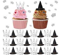 24 Pezzi Decorazioni per Torte a Forma di Cappello da Strega e Corona Mini Decorazione per Cupcake a Tema Strega Accessori per Torta di Feste Principessa Compleanno Halloween Matrimoni