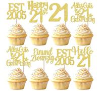 24 pezzi decorazioni per torte per 21 compleanno glitter EST 2005 Cupcake Toppers Alles Gute zum Geburtstag 21 Cake Deko für Prost auf 21 Jahre Anniversary Party Cake Decorazioni Gold
