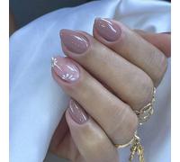 24 pezzi di adesivi per unghie a forma di mandorla corti, design floreale in stile francese minimalista, aspetto dolce e fresco, adatti per la vita quotidiana, i viaggi e i rifornimenti per la arte di