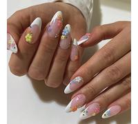 24 pezzi di adesivi per unghie a forma di mandorla di media grandezza per manicure francese, decorati con perle finte, eleganti e chic, adatti per l'arte delle unghie di donne e ragazze in estate, per