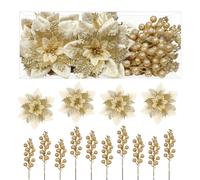24 pezzi di bastoncini di Natale glitterati 12 fiori di Natale artificiali e 12