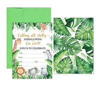 24 Pezzi di Biglietti d'Invito con Buste e Adesivi a Tema di Animali della Giungla e Safari per Feste di Compleanno a Tema e Baby Shower Invito di Partecipazione per Bambini e Ragazzi