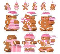 24 pezzi di ciondolo in legno a forma di omino di pan di zenzero rosa, decorazioni natalizie a forma di pan di zenzero rosa, forniture per feste, decorazioni natalizie con caramelle, decorazioni per