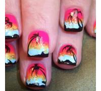 24 Pezzi Di Cocco Tramonto Press Su Unghie Lucido Artista Quadrato Breve Sollevamento Su Unghie Per Le Feste E Quotidiano Tema Di Notte Stampa Su Unghie