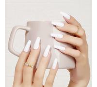 24 pezzi di eleganti e versatili punte di unghie finte lucide di forma lunga a forma di bara di colore solido classico con colla gelatina e lima unghie, adatti per attività all'aperto, abbigliamento c