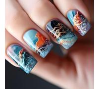 24 pezzi di forma quadrata Stick On Nails goffratura coperture complete unghie finte gradienti premere su manicure forniture