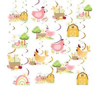 24 pezzi di gallina sospesa, coperta per animali da fattoria, questo pulcino è una decorazione di compleanno, carino pollo e girella per Barnyard Teme Birthday Baby Shower Hanging Decors Party