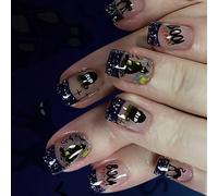 24 pezzi di Halloween gotico scintillante francese gattino tomba design ABS non hanno bisogno di strumenti per feste unghie scintillanti francesi