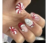 24 pezzi di Natale Press On Nails Stick Snowflake Designs Full Covers Acrilico Falso per Donne Ragazze Stick Nail