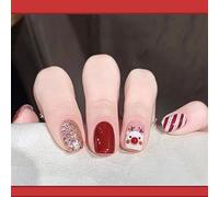 24 pezzi di Natale Press on Nails unghie corte, finte per donne e ragazze (F, taglia unica)