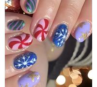 24 pezzi di Natale Press On Unghie corte Artificiali Glitter Unghie Artificiali Adatto Per Chiodi Completi Da Incollare