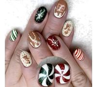24 pezzi di Natale Press On Unghie Corte Ovali Artificiali Coperture complete da incollare sulle unghie Manicure per la stagione festiva