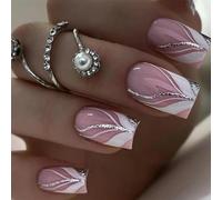 24 pezzi di punta francese False chiodi medio bara bordo bianco su chiodi Pressa rosa nuda su chiodi rimovibili in un chiodo falso chiodi acrilici chiodi a copertura completa femminile femminile