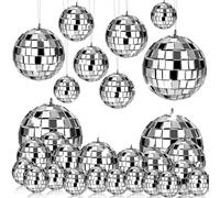 24 pezzi di sfere da discoteca a specchio da appendere, decorazioni in vetro, decorazioni per le feste con corda