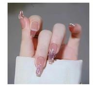 24 Pezzi Di Stampa Per Balletto Di Media Lunghezza Sulle Unghie Set Di Pois Neri Con Cuore D'amore Strass Copertura Completa Punte Per Unghie Finte Kit per manicure(Y12)