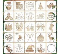 24 Pezzi di Stencil di Natale Allegro, Riutilizzabili Modello di Pittura Natalizia Stencil Natalizi Rettangolari per Artigianato Tessuto Pareti Biglietti Album