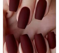 24 pezzi di unghie a forma di bara di media grandezza di colore rosso opaco, con 1 lima per unghie e 1 foglio di adesivi, perfette per la moda quotidiana o le celebrazioni di feste come San Valentino