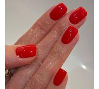 24 pezzi di unghie finte adesive quadrate corte rosse, stile francese classico minimalista, copertura completa, adatte per feste, appuntamenti e uso quotidiano per il ritorno a scuola Colore unicoABS,