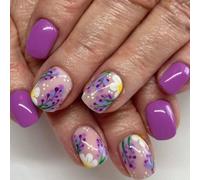 24 pezzi di unghie finte corte e quadrate, con fiori viola e motivi floreali creativi, adatte per le ragazze, da applicare sulle unghie, ideali come regalo per spose, matrimoni e vacanze. Accessori pe