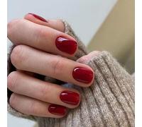 24 pezzi di unghie finte - French nails tips lucide con colla for nail art da donna e da ragazza(Red Short)