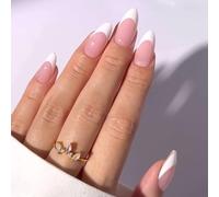 24 pezzi di unghie finte nere con punta francese - Unghie finte resistenti con colla - Unghie adesive gotiche - Unghie a copertura totale con colla for nail art francese da donna(Light Pink)