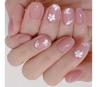 24 pezzi di unghie finte ovali corte con stampa, stile campagnolo scintillante con strass, 7 unghie finte con 1 colla per unghie e 1 lima, per uso quotidiano, per migliorare l'aspetto, forniture per u