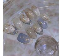 24 pezzi di unghie finte ovali medie con stelle e lune, dolci e versatili, adatte per l'uso quotidiano e lavorativo delle ragazze, 1 lima per unghie, un set di unghie con colla gel Galassia,Geometrico