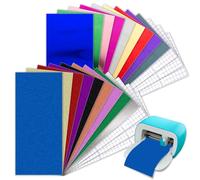 24 Pezzi di Vinile Permanente Smart per Cricut Joy, 9 Vinili Metallici con Effetto Specchio & 9 Vinili Glitterati Olograficamente con 6 Pellicole Trasparenti Autoadesive & Rimovibili per DIY Tazze