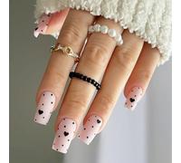 24 pezzi eleganti coperture complete stick on unghie corte unghie finte nere cuore premere sulle unghie unghie a pois unghie acriliche