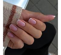 24 Pezzi Eleganti Unghie Artificiali Stampa Francese Su Chiodi Bastone Rotondo Corto Su Unghie Eleganti Finte Per La Festa