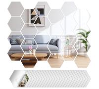 24 Pezzi Esagonale Specchio Adesivo da Parete, Specchio Acrilico Rimovibile Adesivo, Autoadesivo, per Casa Decorazione, Soggiorno, Corridoio, Bagno, Camera da Letto, 126 x 110 x 63mm (Argento)