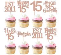 24 pezzi EST 2011 Cupcake Toppers 15th Compleanno Decorazione per torta Glitter Quindici Buon Compleanno 15 Torte Decorazione per Prost su 15th Anniversario Festa Torta Decorazioni Decorazioni per