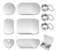 24 Pezzi Etichette Vuote in Acciaio Inox, Rotondi/rettangolari/a Forma di Cuore Targhette Portachiavi, Acciaio Inox Dog Tag Pendenti Adatti per La Stampa e L'incisione per Ciondoli Fai da Te
