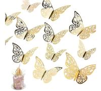 24 Pezzi Farfalle Decorative Adesivi Murali 3D Oro,Della Stanza Per Camera Da Letto Festa Matrimonio,Farfalle Decorazioni Torta Compleanno,Sticker Decorativi da Parete Rimovibile Decorativo Murale