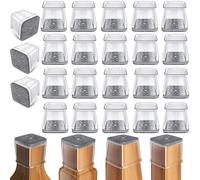 24 Pezzi Feltrini Per Sedie Silicone Trasparente Con Feltro, Gommini Per Sedie Quadrati Con Feltro， Per Tappi Protettivi Per Gambe Di Per Pavimenti In Legno(Fit:26-38 Mm)