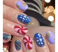 24 Pezzi Fiocco di Neve Unghie Artificiali di Natale Full Covers Unghie Finte