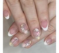 24 Pezzi Fiore Premere Su Unghie Francesi Punte Acrilico Con Glitter Disegni Falso Stick On Per Le Donne Unghie Finte Per Le