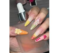 24 pezzi fiore unghie finte - Press on unghie completamente coprenti per l'estate - Misura media quadrata artificiale da incollare per donne e ragazze (giallo)