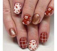 24 pezzi fiori e linee unghie finte corte quadrate coperture complete stick on unghie stampa inverno sulle unghie forniture manicure