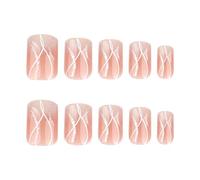 24 pezzi French Tip da incollare sulle unghie unghie unghie finte lucide unghie corte quadrate da spingere linee ondulate bianche unghie artificiali