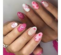 24 pezzi French Tip Press On Nails Glossy Full Artificial Unghie San Valentino Stick On Nails Cuore Unghie Artificiali