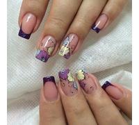 24 pezzi French Tip Press On Nails Mediums Square Stick On Nails Sweet Flower Artificial Nail Festival unghie finte