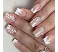 24 pezzi French White Glitters Square False Nails Short Mandorla Forma Press On Unghie Artificiali ABS Opaco Lucido Design Press On Nail