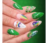 24 pezzi glitter verde trifogli design per StPatricks Day Fortuna e Sparkle Rainbows unghie