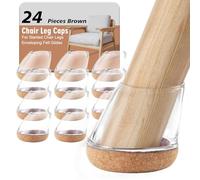 24 Pezzi Gommini per Sedie Rotondi, Feltrini Sedie in Siliceno con Feltro Marrone, Tappini per Sedies Piedini Inclinati 15-25°, Proteggere i Pavimenti in Legno da Graffi e Rumori (Fit:14-19mm)