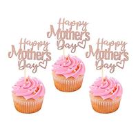 24 pezzi Happy Mother's Day Cupcake Toppers Glitter numero 1 Mom Love Heart Best Mom Cupcake Picks for Women Compleanno Felice Festa della Mamma Tema Party Cake Decorazioni Accessori Rosa Oro