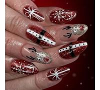 24 pezzi Holiday Press sulle unghie Red Santa Glitters fiocchi di neve modello di renna, durata Abs unghie finte per il luogo di Natale su chiodo rosso Santa Glitters fiocchi di neve