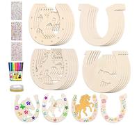 24 pezzi in legno a ferro di cavallo,ferro di cavallo, dischi di legno,a forma di ferro di cavallo,ritagli incompiuti con decalcomanie diamantate nastro glitterato per bambini,decorazione fai da te