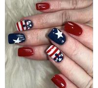 24 pezzi Independence Day Short Square Glossy Star Red Lines Acrilico Falso Stick on per le donne a tema vacanza